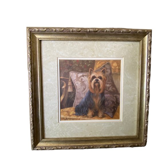 NY Artist Elaine Vollherbst Pampered Yorkie Dog Print Wood Frame Glass Art - Picture 4 of 10